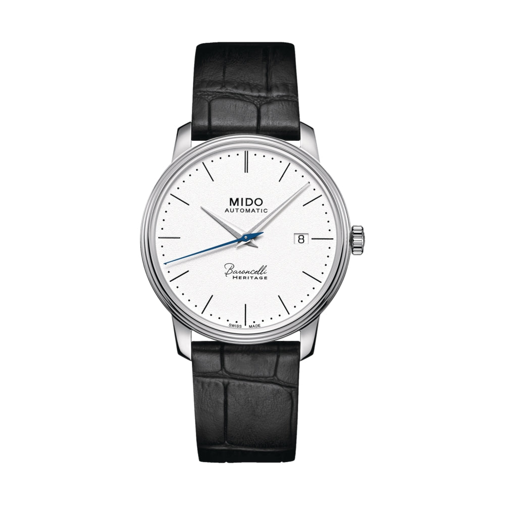 Baroncelli Heritage Men's Watch - White Leather Strap, Swiss Quartz Movement, Slim Dress Watch for Business & Formal Occasions
