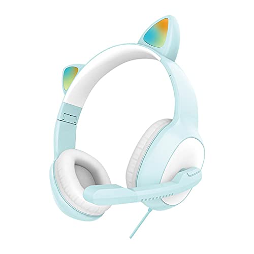 Colorful LED Cat Ear Gaming Headset with Microphone - Stereo Sound Wired Headphones for Kids & Girls - Perfect for Gaming, Music, and Online Classes
