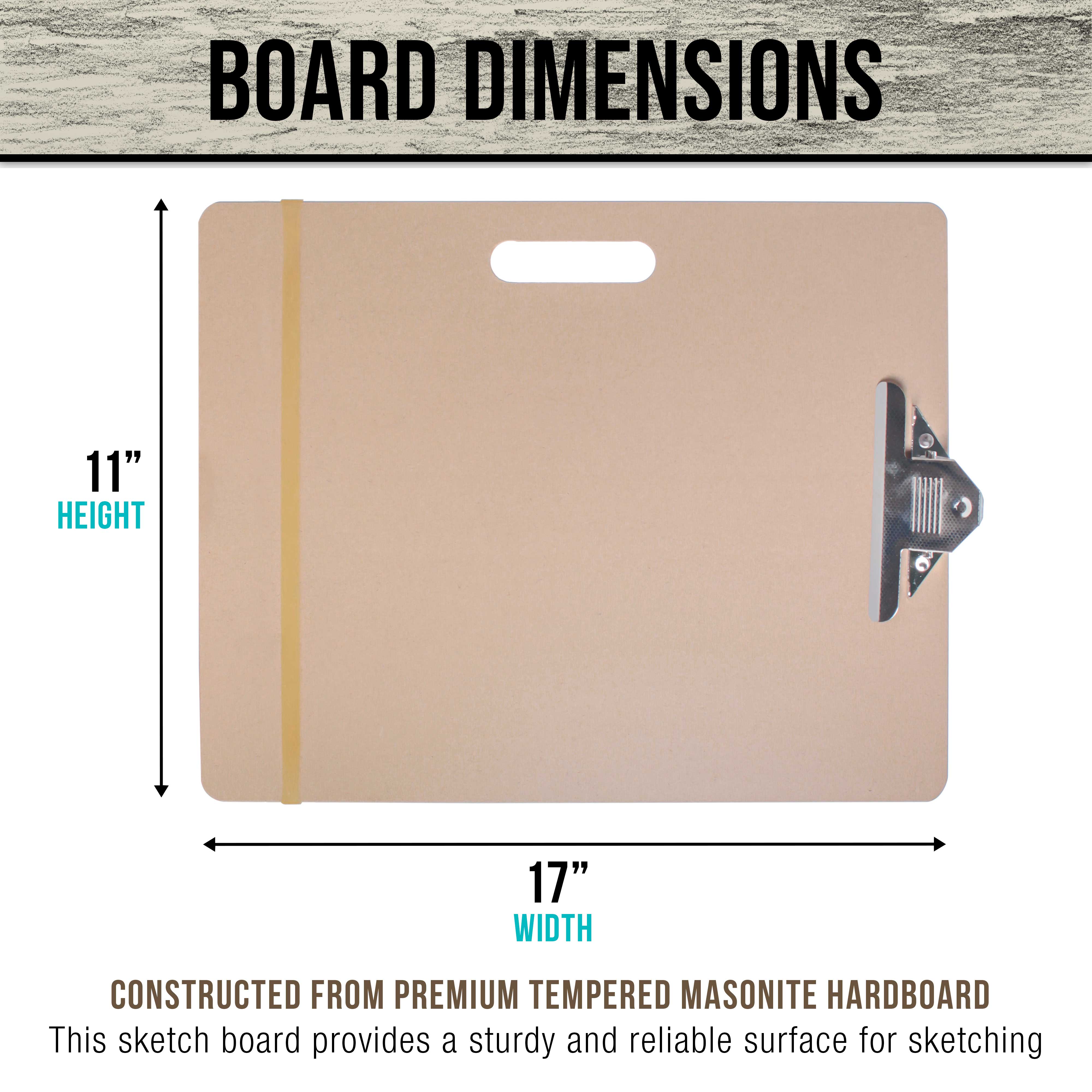 11x17 Lightweight Artist Sketch Tote Board - Portable Hardboard Drawing Board with Handle, Clip & Rubber Band for Sketching, Painting, Studio & Travel - Perfect for Artists, Students & Outdoor Enthusiasts