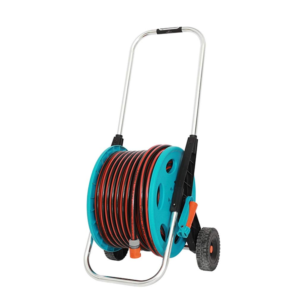 BBGS 50m Heavy Duty Garden Hose Reel with Hose - Retractable Water Pipe Truck Set for Lawn Watering, Plant Sprinkling & Car Washing - Portable Outdoor Water Storage Cart with Wheels for Easy Mobility