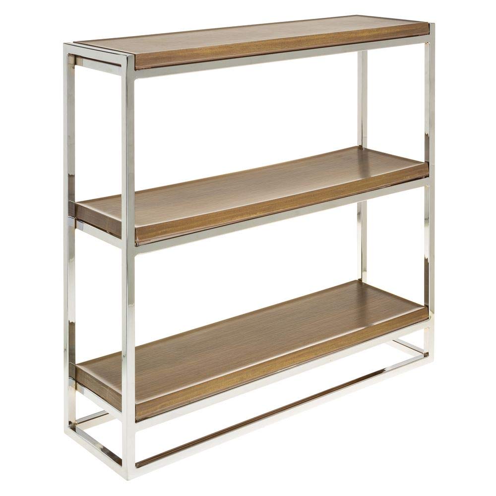 Premium 3-Tier Chrome Display Stand with Acacia Wood Shelves - Perfect for Showcasing Jewelry, Watches, Cosmetics & Home Decor | Elegant Retail Store & Countertop Organizer