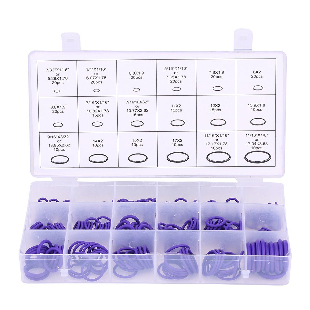 18 Sizes 270Pcs AC Rubber Gasket Kit - Universal Car Air Conditioning Compressor Seal Repair Set for Auto Vehicle Maintenance | HVAC System & AC Unit Repair Accessories