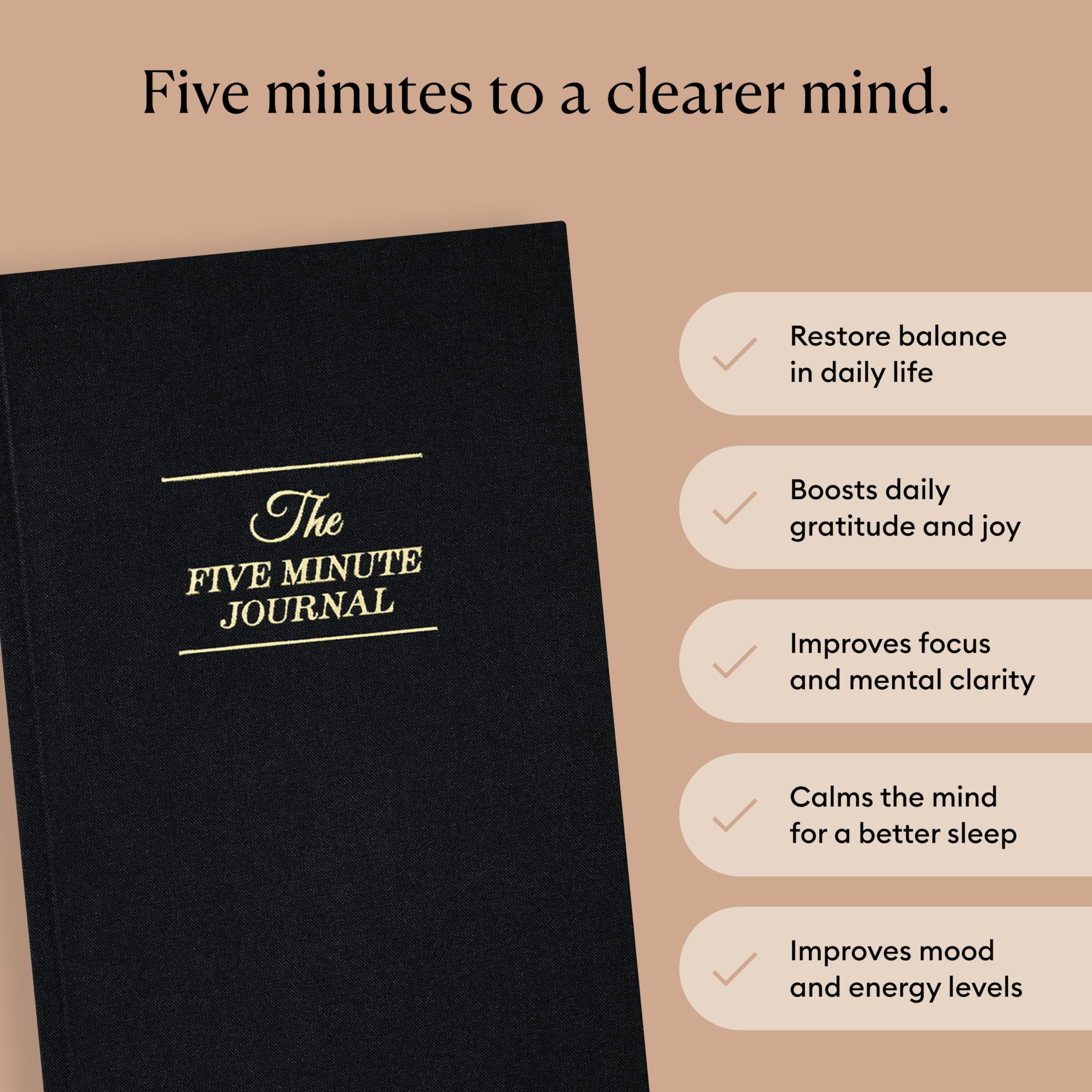 The Five Minute Journal 2025 - Original Undated Gratitude & Mindfulness Journal for Daily Reflection, Manifestation & Positivity with Gold Foiling | Plastic-Free Black Cover | Perfect for Morning Routine, Self-Care & Personal Growth