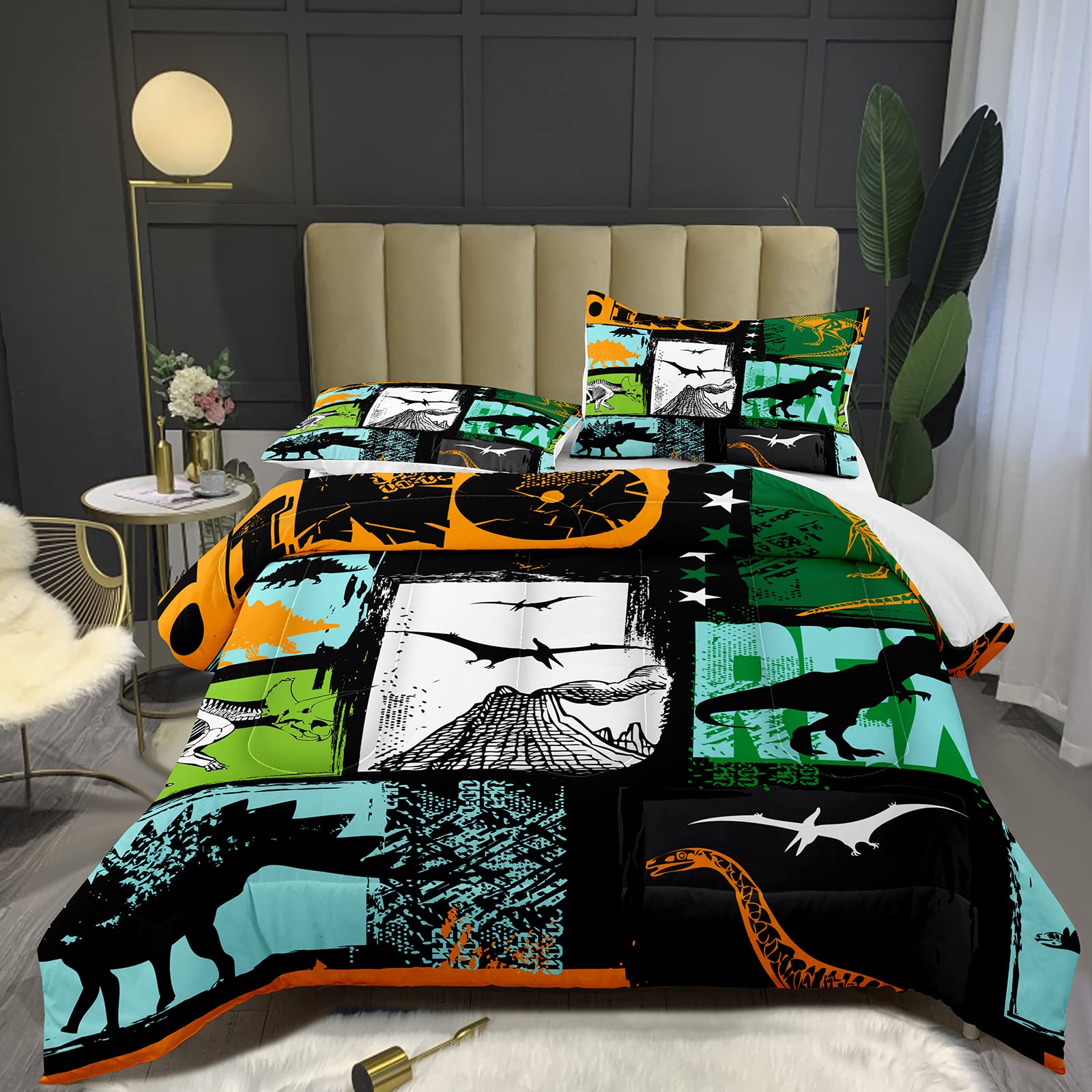 **Bodhi King Size Teen Comforter Set for Boys - Dinosaur Themed Bedding Set with Pillowcases, Cartoon Dinosaur Design, King Size Comforter for Kids & Teens - Perfect for Bedroom Decor, Sleepovers, and Cozy Nights**
