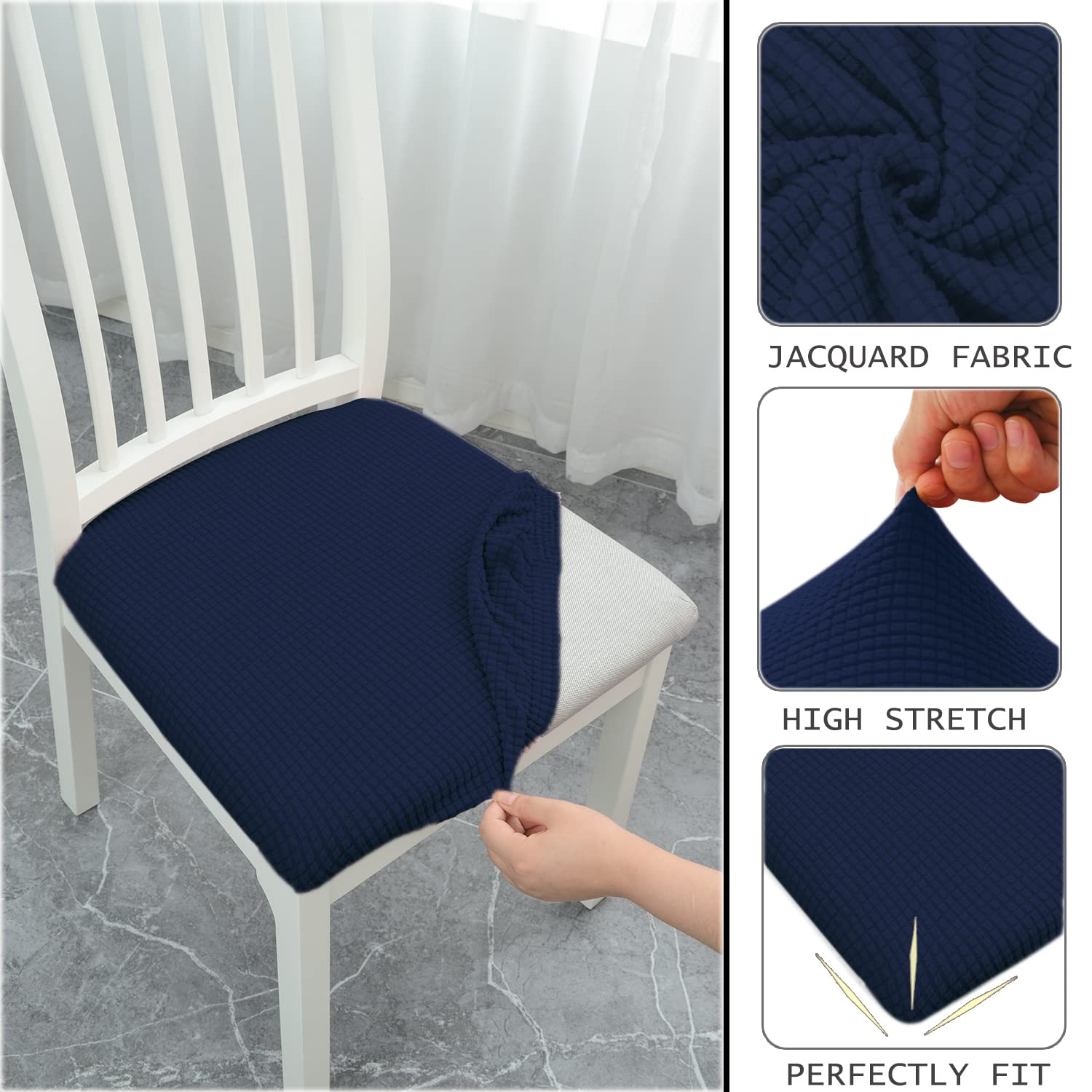 Waterproof Dining Room Chair Covers - Navy Blue Set of 2 | Spill-Proof Kitchen Chair Protectors for Family Meals & Kids | Easy Clean Seat Covers for Everyday Use & Entertaining