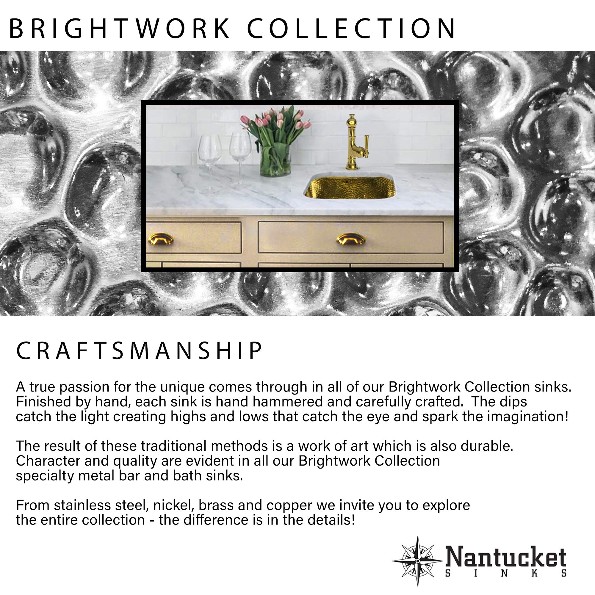 Handcrafted 15-Inch Hammered Round Vanity Sink - Solid Brass Nantucket Sinks RLB-OF for Bathroom Remodel | Farmhouse & Coastal Style Decor