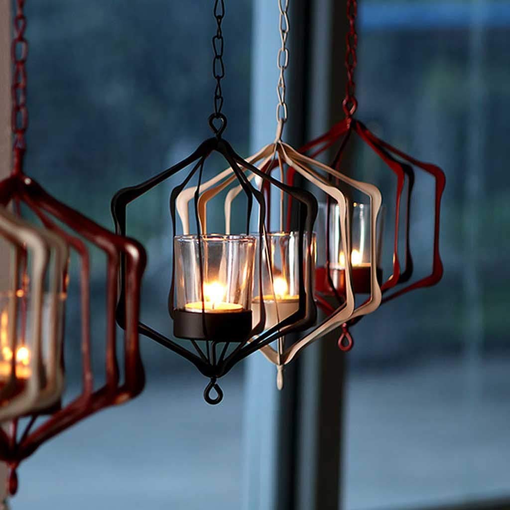 Modern Minimalist Wrought Iron Candle Chandelier - 35cm Chain Black Candle Holder for Home, Garden & Cafe Decor - Elegant Wall Sconces for Romantic Ambiance, Wedding & Outdoor Lighting