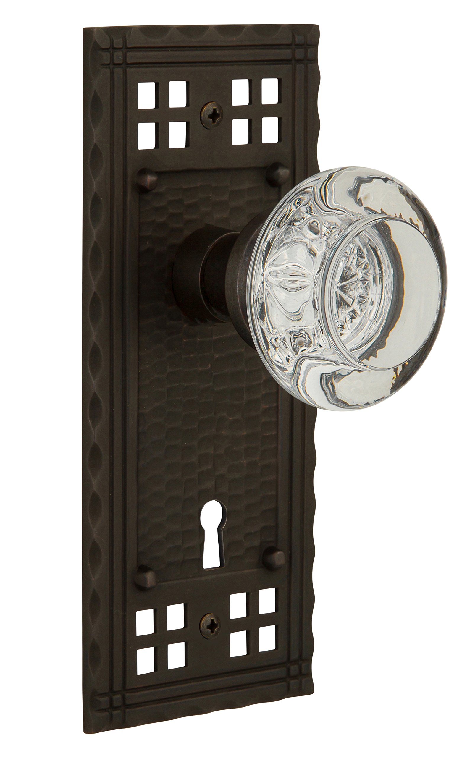 Vintage Style Oil-Rubbed Bronze Double Dummy Door Knob with Clear Crystal Glass - Craftsman Plate & Keyhole Design for Bedroom, Bathroom & Cabinet Doors