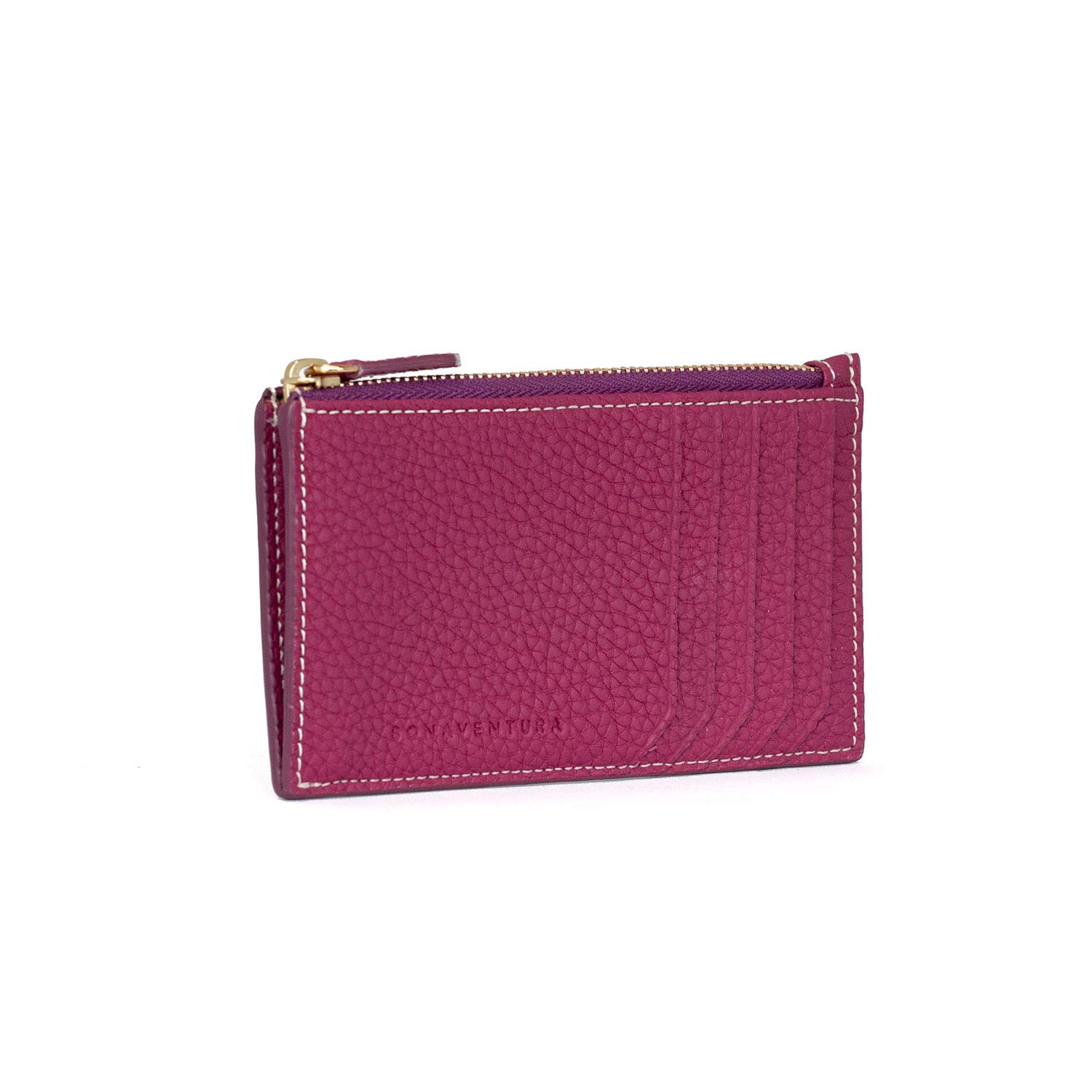 BONAVENTURA Mini Zip Card Holder Wallet with Gusset - Slim RFID Blocking Leather Wallet for Credit Cards & Cash - Perfect for Travel, Business, and Everyday Use