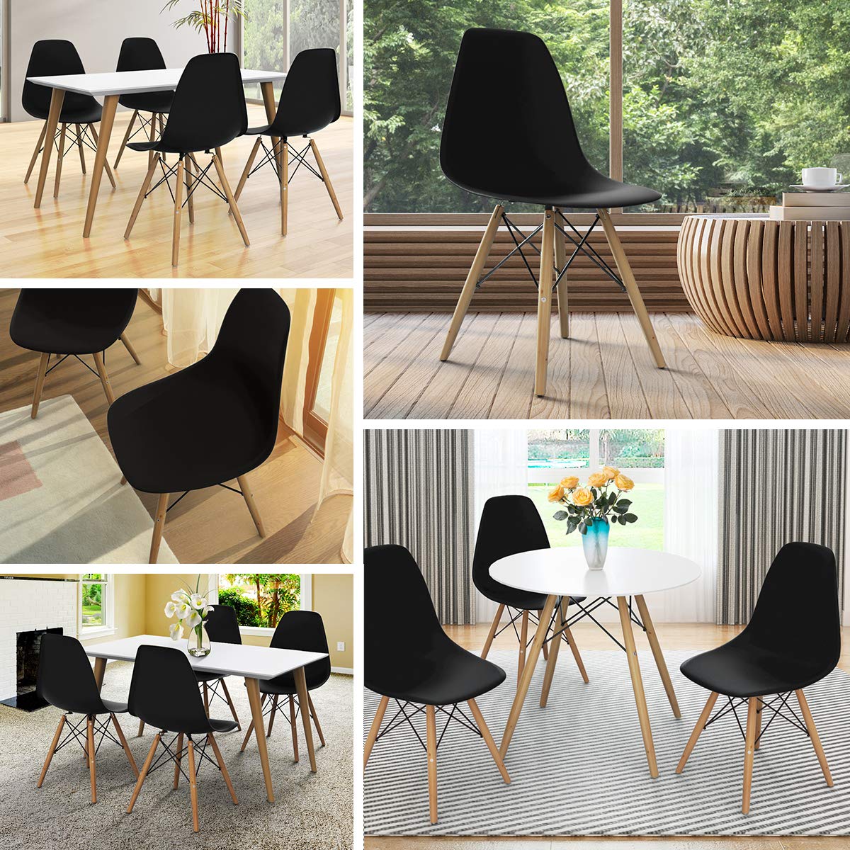 Giantex Dining Chairs Set of 4 - Black Pre-Assembled Mid Century Modern Kitchen Chairs with Sturdy Wood Legs, Armless Plastic Side Chairs for Dining Room, Kitchen & Living Room - Perfect for Family Gatherings, Dinner Parties & Home Decor