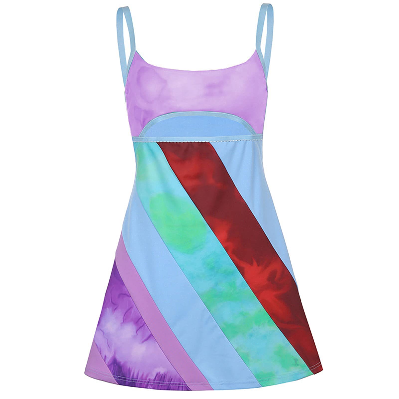 Y2K Women's Bodycon Mini Dress - Halter Backless Sundress, Slim Fit Sleeveless Patchwork Print Streetwear for Summer Parties & Night Out