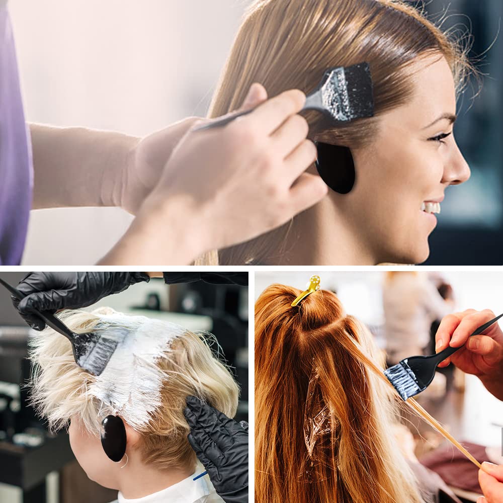 GAOHUI 6 Pcs Professional Hair Coloring Brush Set - Double Sided Dye Comb & Earmuffs for DIY Salon Hair Coloring (Black) - Perfect for At-Home Hair Dyeing, Balayage, Highlights & Root Touch-Ups