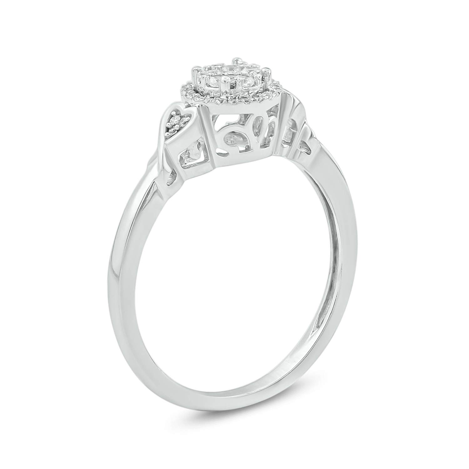 925 Sterling Silver 1/6ct Round White Natural Diamond Halo Promise Ring for Women - Elegant Engagement & Anniversary Gift for Her - Perfect for Proposals, Valentine's Day & Special Occasions