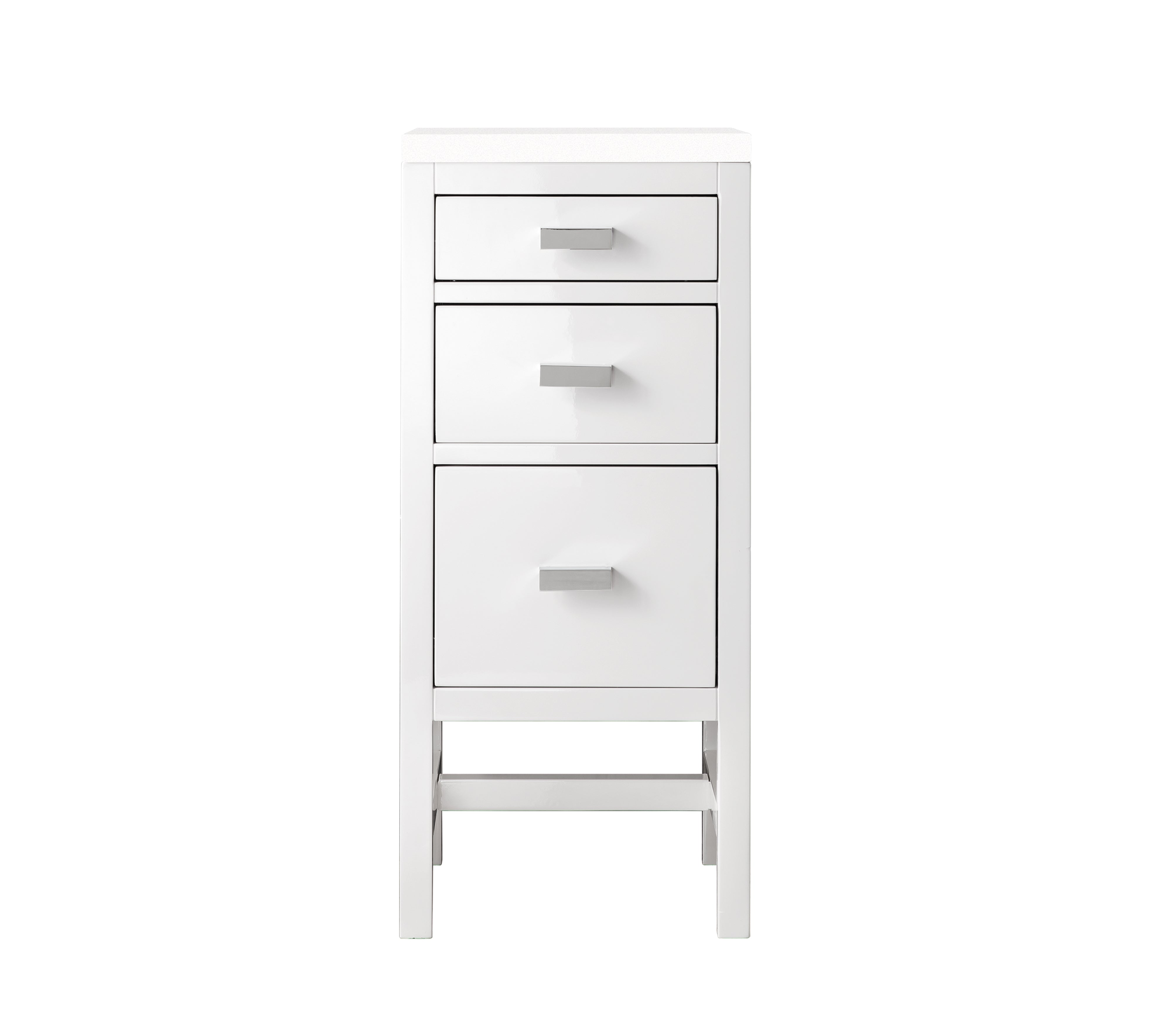 Addison 15-Inch Base Cabinet with Drawers - Glossy White Finish & 3CM Classic White Quartz Countertop | Perfect for Kitchen Remodel, Bathroom Storage & Home Organization