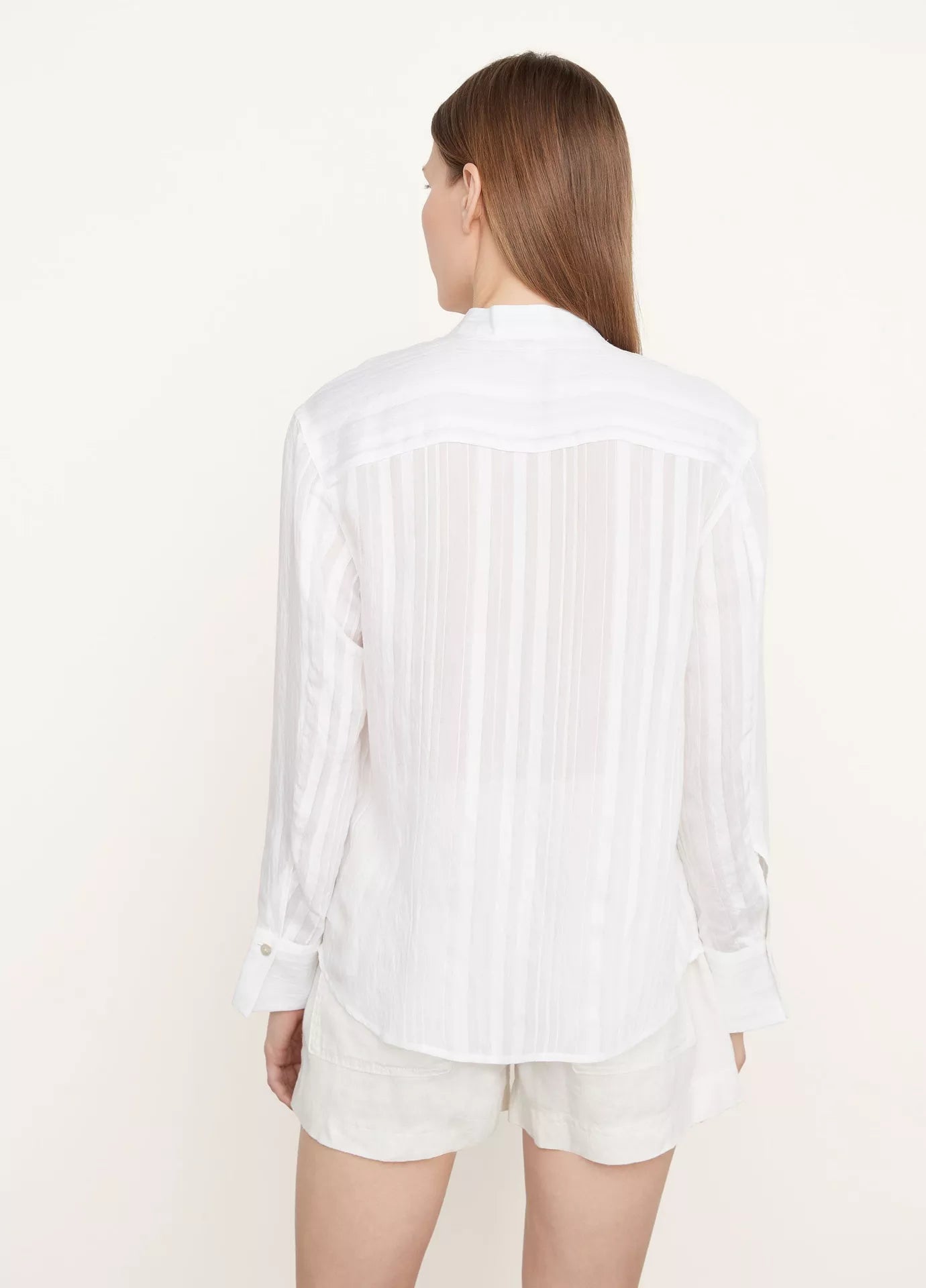 Stylish Drapey Stripe Band Collar Shirt in Optic White | Casual & Office Wear | Perfect for Business Meetings & Weekend Outings