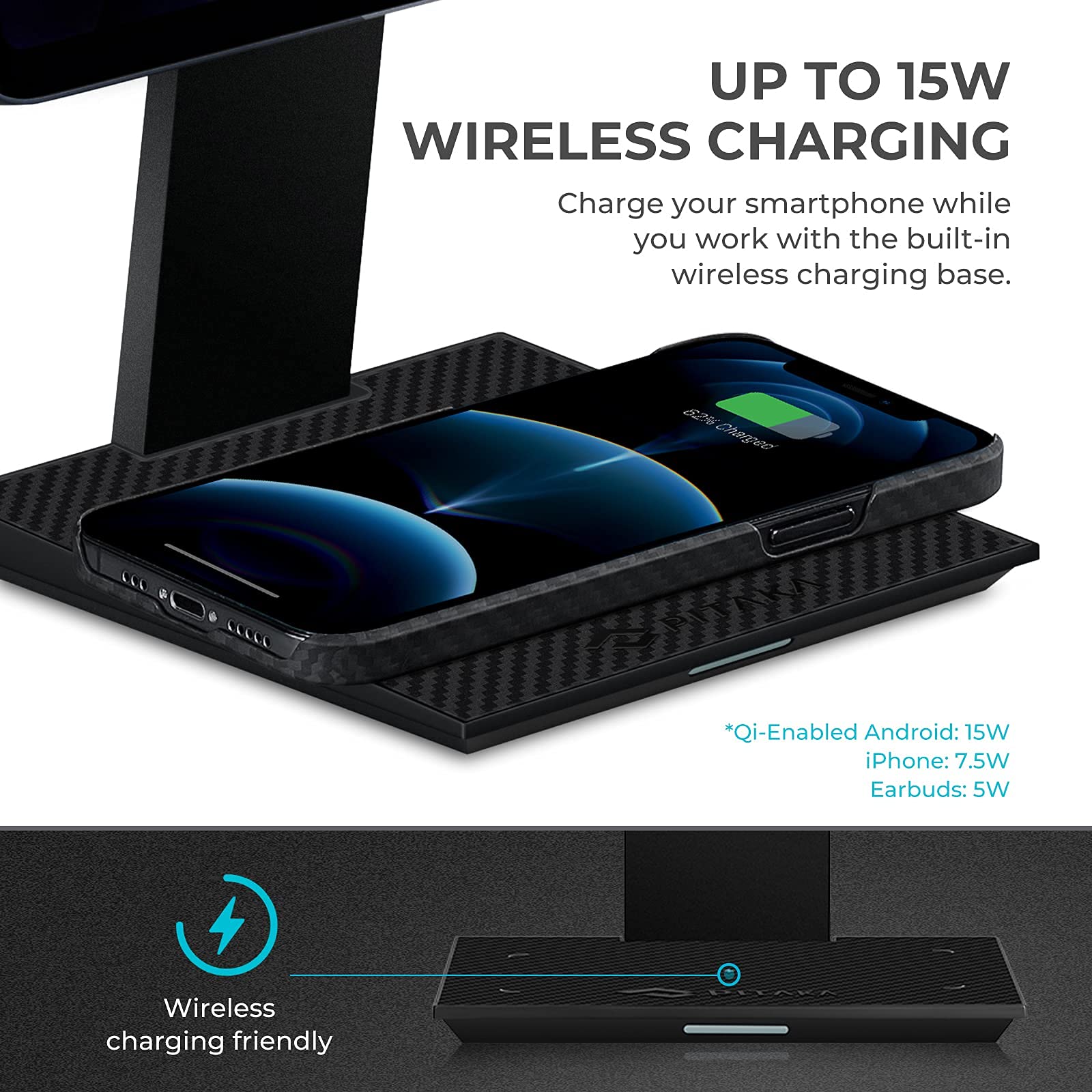 PITAKA Magnetic Case & Stand for iPad Pro 12.9 inch (2021/2022 5th/6th Gen) with 15W Wireless Charger - Premium iPad Holder & Smartphone Charging Base for Home, Office & Travel Use