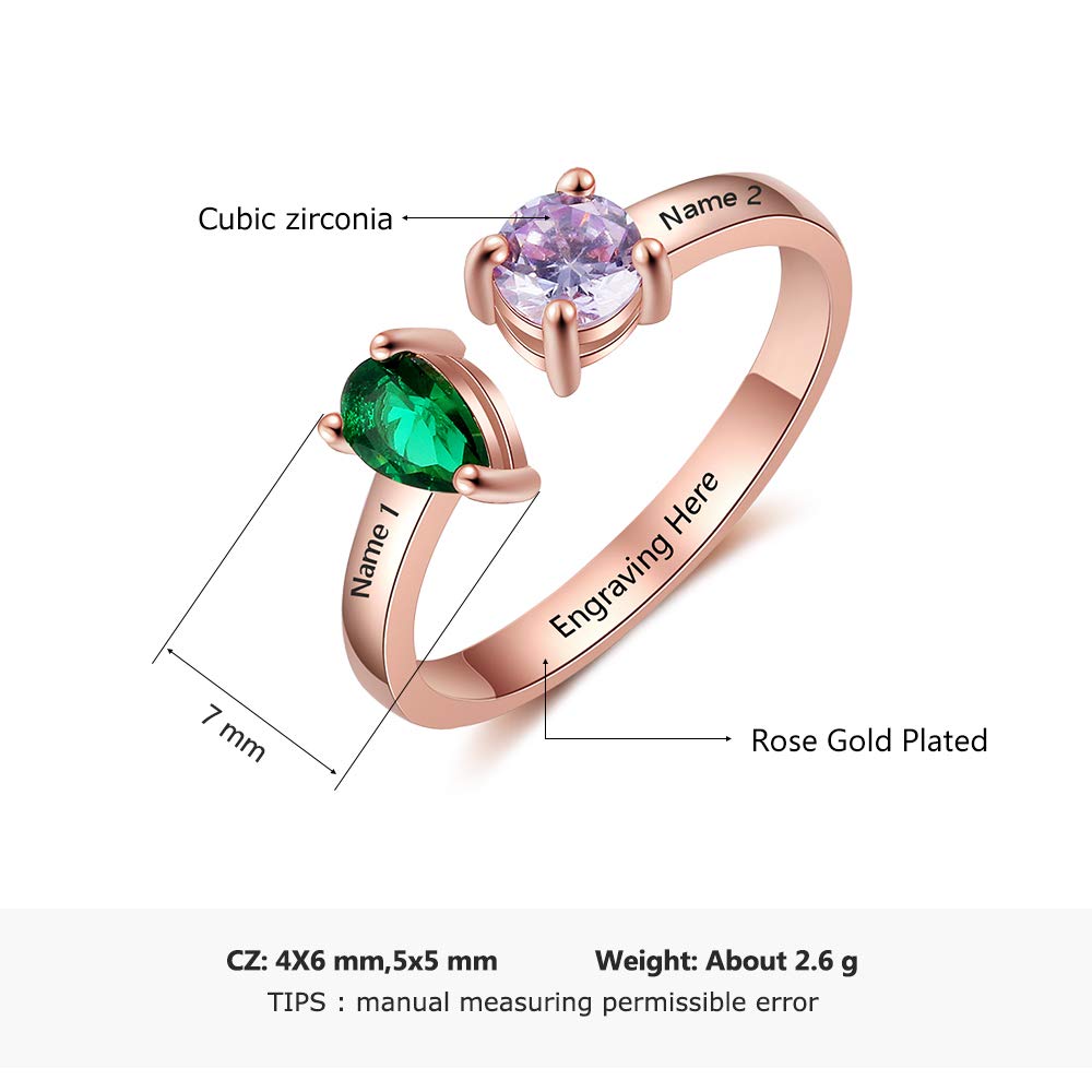 Custom Sterling Silver Birthstone Promise Rings for Women - Personalized Engagement & Best Friend Jewelry for Weddings, Anniversaries, and Special Occasions