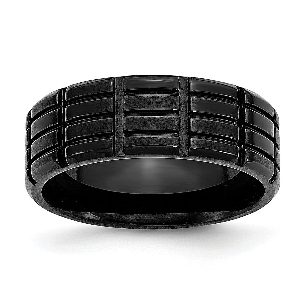 ICE CARATS 8mm Black Stainless Steel Band Ring for Men - Wedding, Fashion Jewelry, Gifts for Him, Dad - Perfect for Everyday Wear, Anniversary & Special Occasions