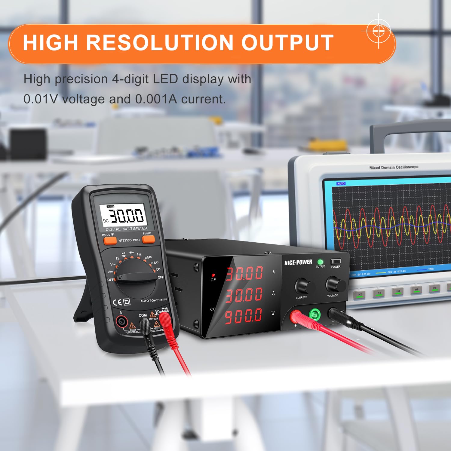 900W Adjustable DC Power Supply 30V 30A - Variable Lab Bench Power Supply with Encoder Knob & Output Switch | High Precision Switching Regulated Power Supply for Electronics Repair, Testing & DIY Projects