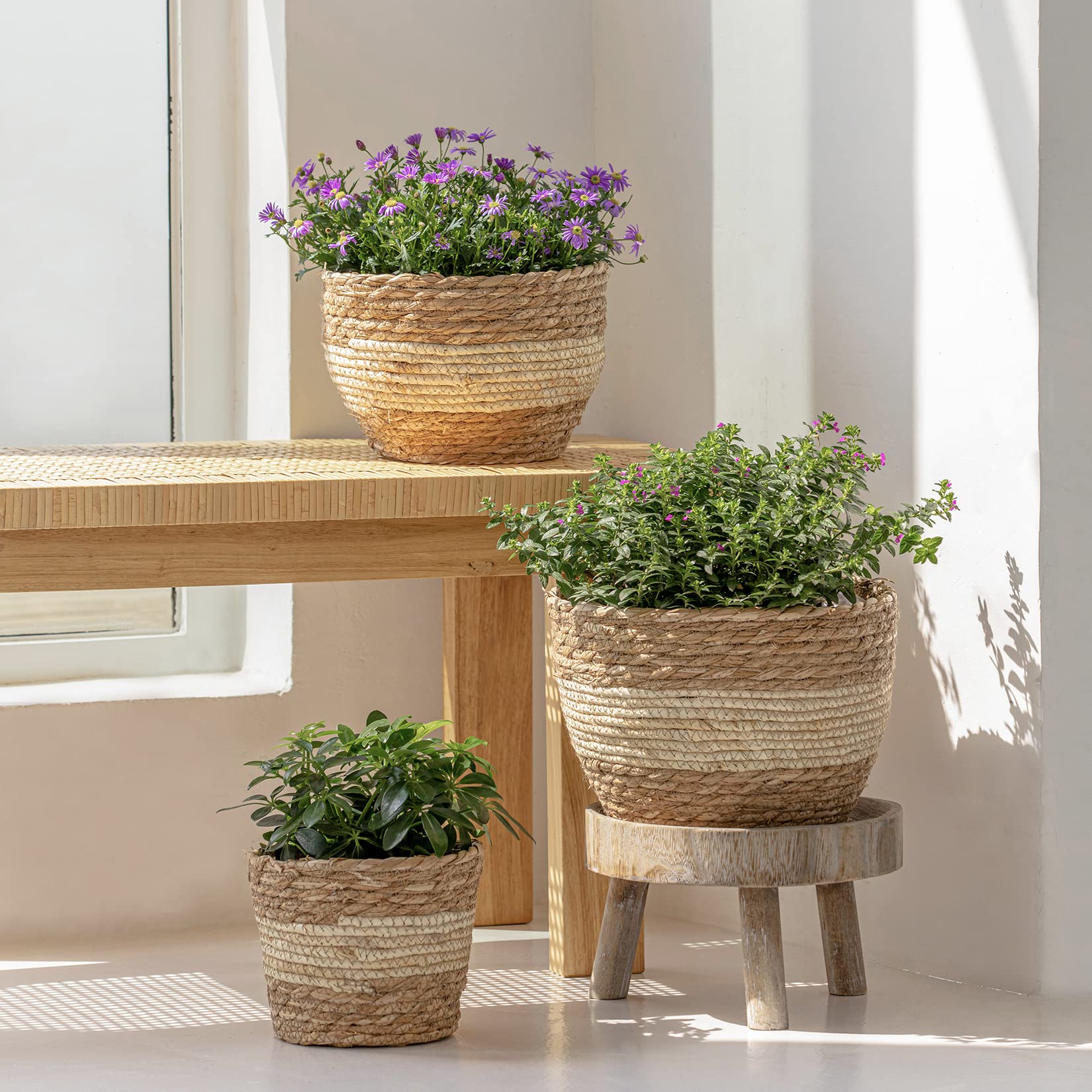 LA JOLIE MUSE 10 Inch Seagrass Planter Basket - Indoor/Outdoor Flower Pot Cover, Natural Beige Plant Container for Home Decor, Patio, Garden & Boho Style Decorations