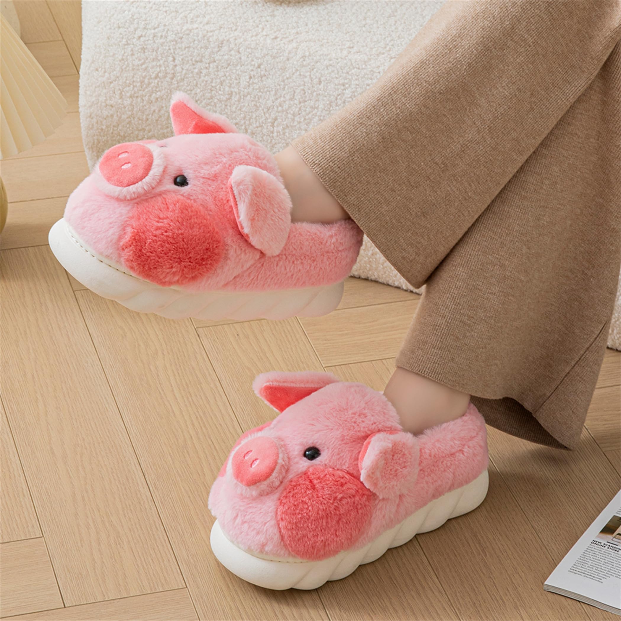 YILANLAN Cozy Pig Slippers for Adults - Soft Plush Animal House Slippers with Non-Slip Sole - Perfect for Indoor, Lounge, and Home Comfort