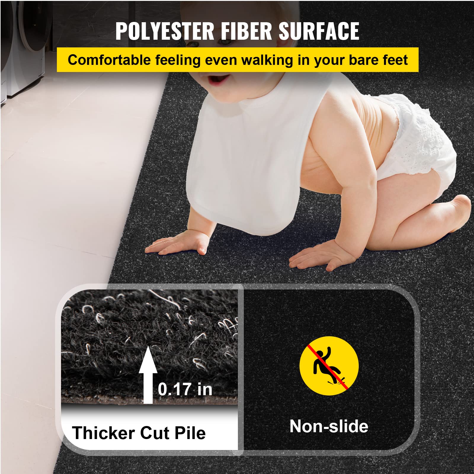 Happybuy 6 ft x 18 ft Marine Boat Carpet - Waterproof Black Indoor/Outdoor Carpet with Anti-Slip Backing, Marine Grade Deck Rug for Boats, RV, Patio - Easy to Clean & Cuttable for Custom Fit