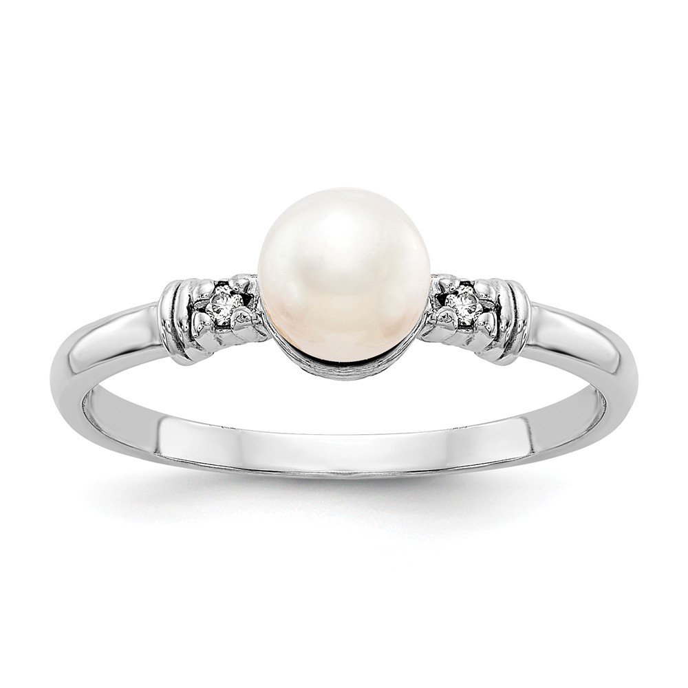 14K White Gold 5mm Black Freshwater Cultured Pearl & Diamond Ring for Women - Elegant Bridal Jewelry, Anniversary Gift, Wedding Band, Engagement Ring