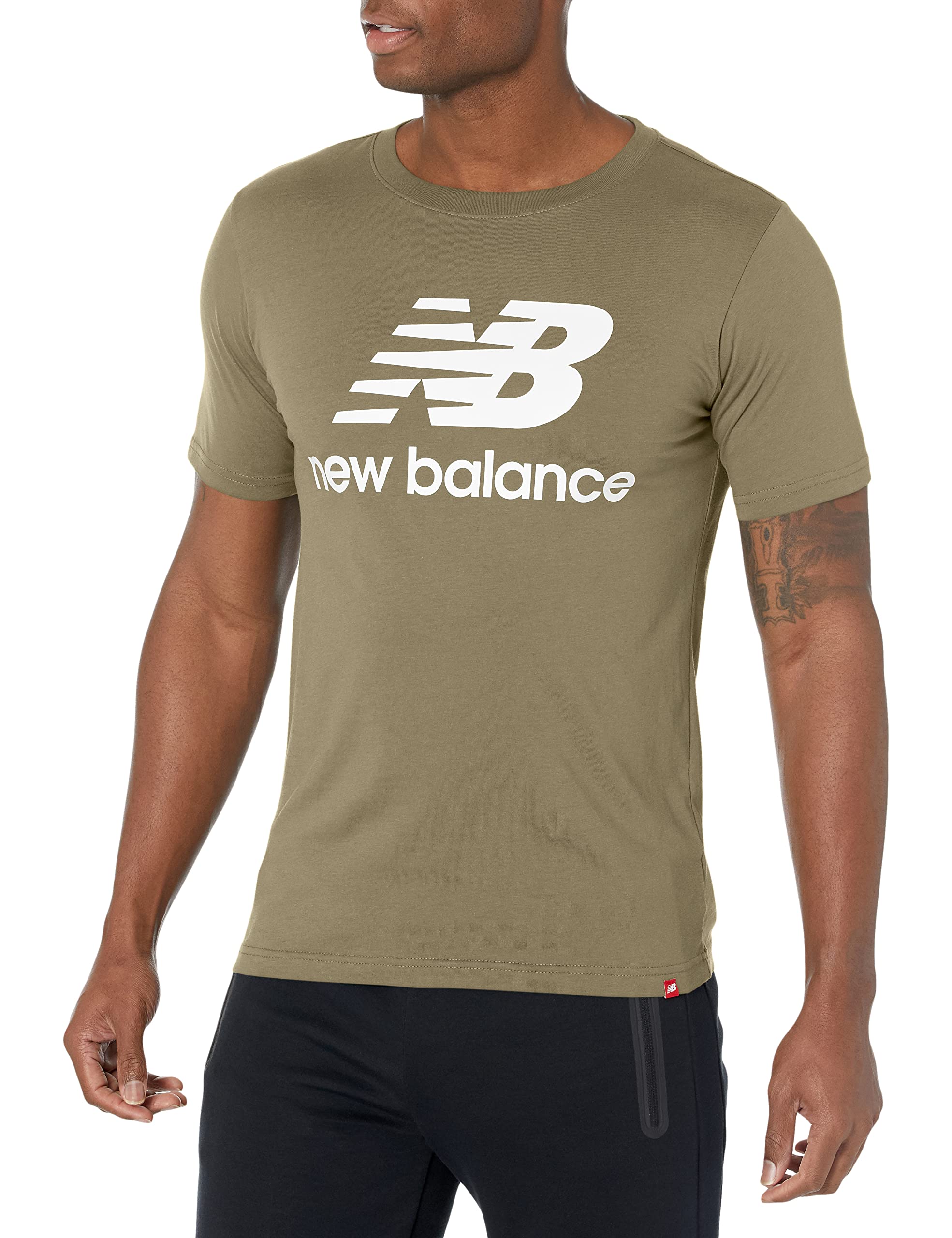 New Balance Men's NB Essentials Stacked Logo Short Sleeve T-Shirt - Comfortable Athletic Casual Tee for Running, Gym & Everyday Wear