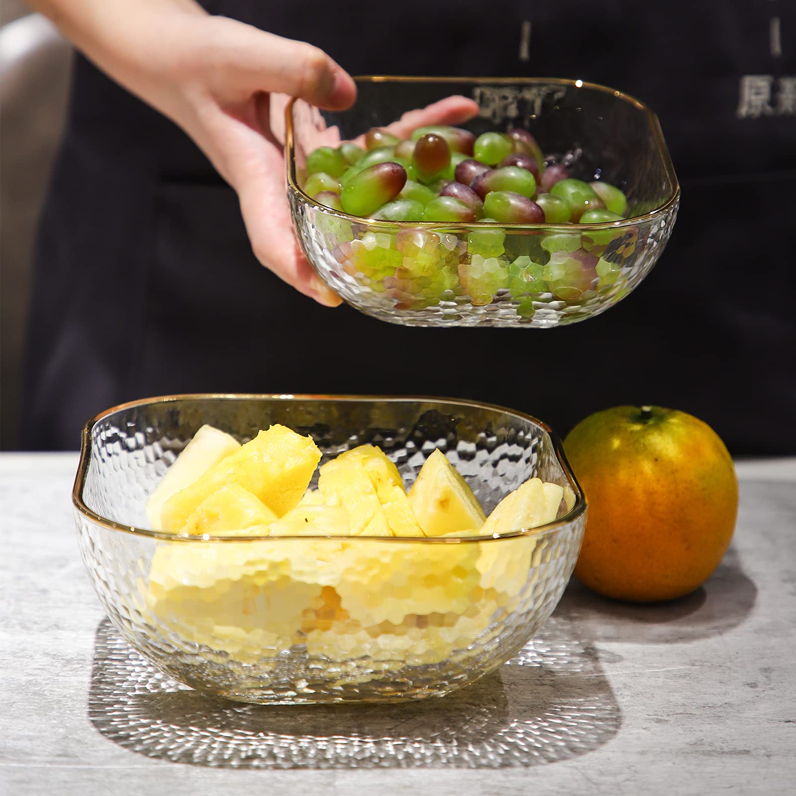 TOSSOW 2-Piece Square Glass Mixing Bowl Set - Transparent Serving Bowls for Salad, Fruit, Snacks, Sauces & Popcorn | Perfect for Kitchen Prep, Entertaining & Family Meals