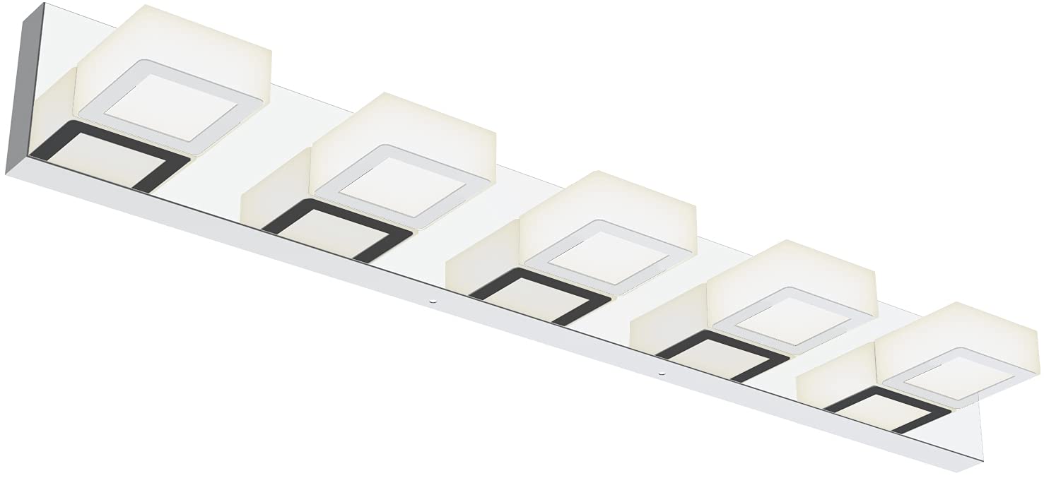 Ralbay Modern Chrome LED Bathroom Vanity Light Fixture - 5-Light Acrylic Vanity Lighting for Mirror, Natural White Light - Perfect for Bathroom, Powder Room, and Dressing Area Makeup Lighting