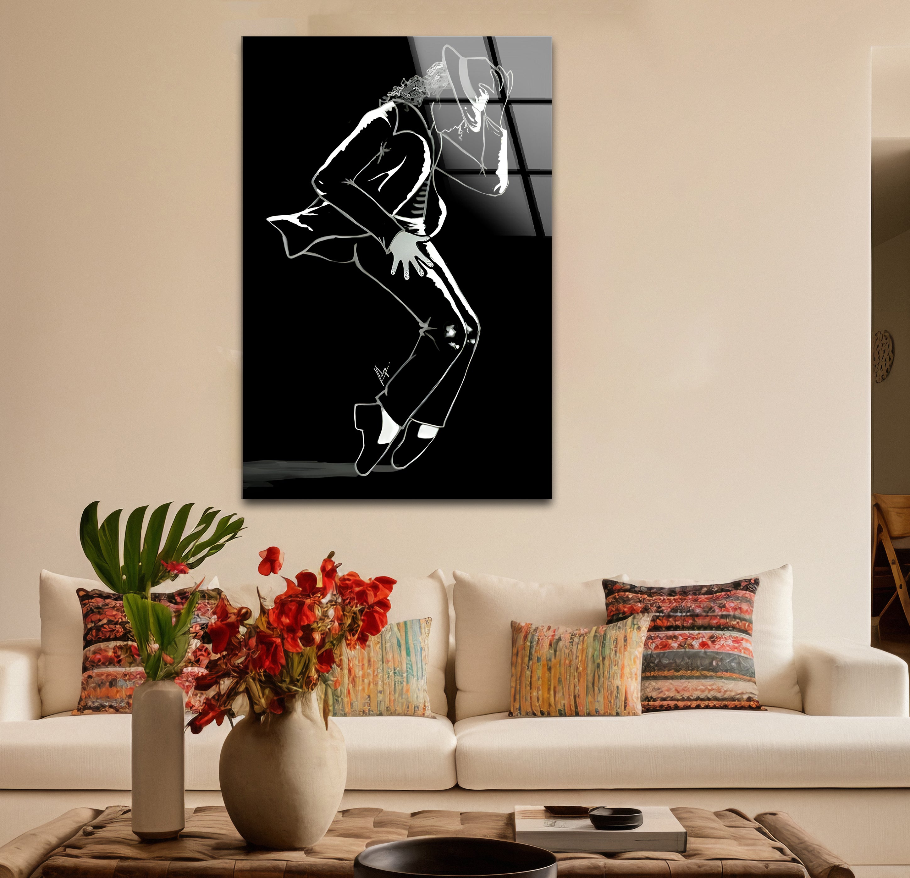 Black & White Michael Jackson Silhouette Glass Wall Art - Elegant Music Icon Home Decor for Living Room, Bedroom & Office