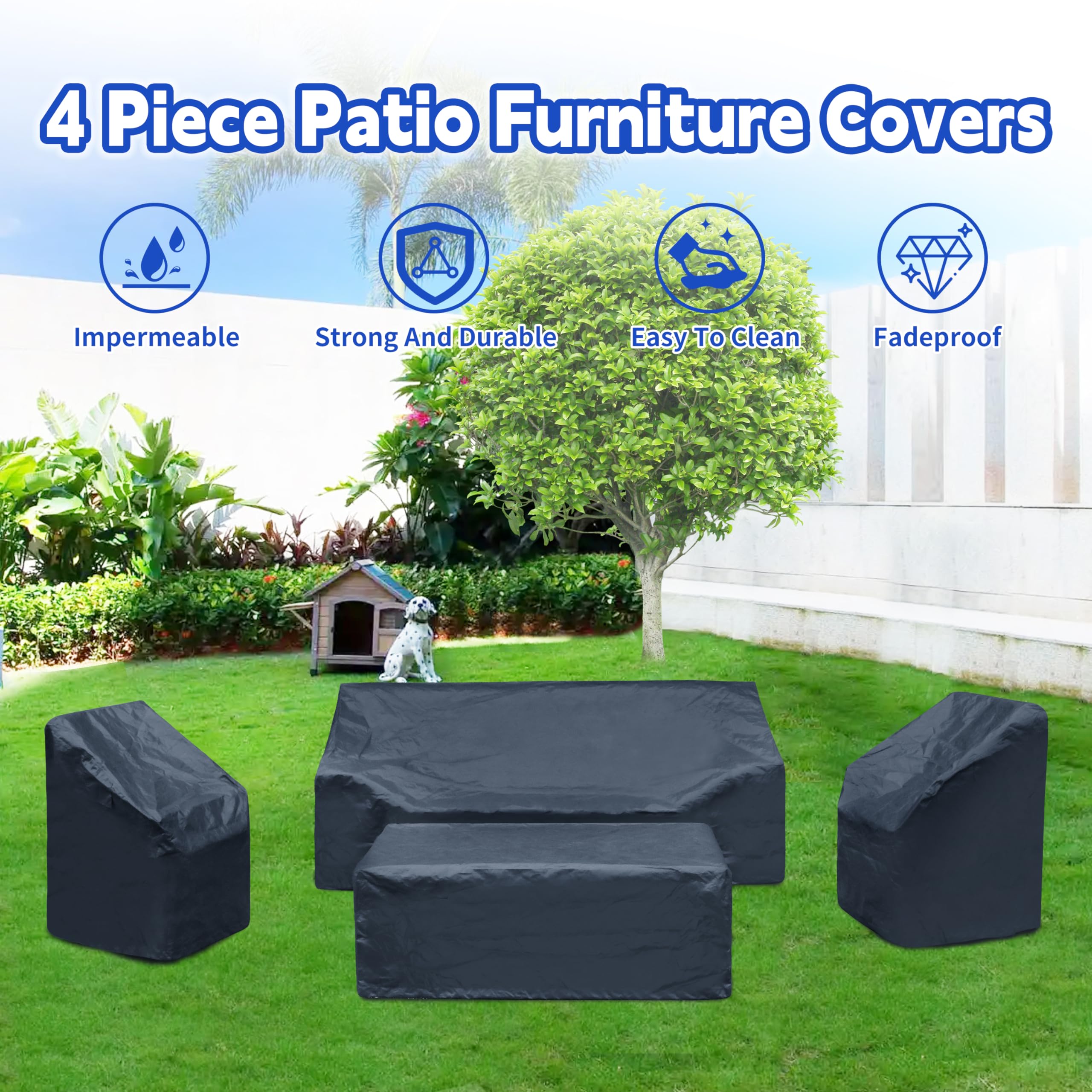 Waterproof Patio Furniture Covers Set - 4pc Sofa, Chairs & Table Cover for Outdoor Use