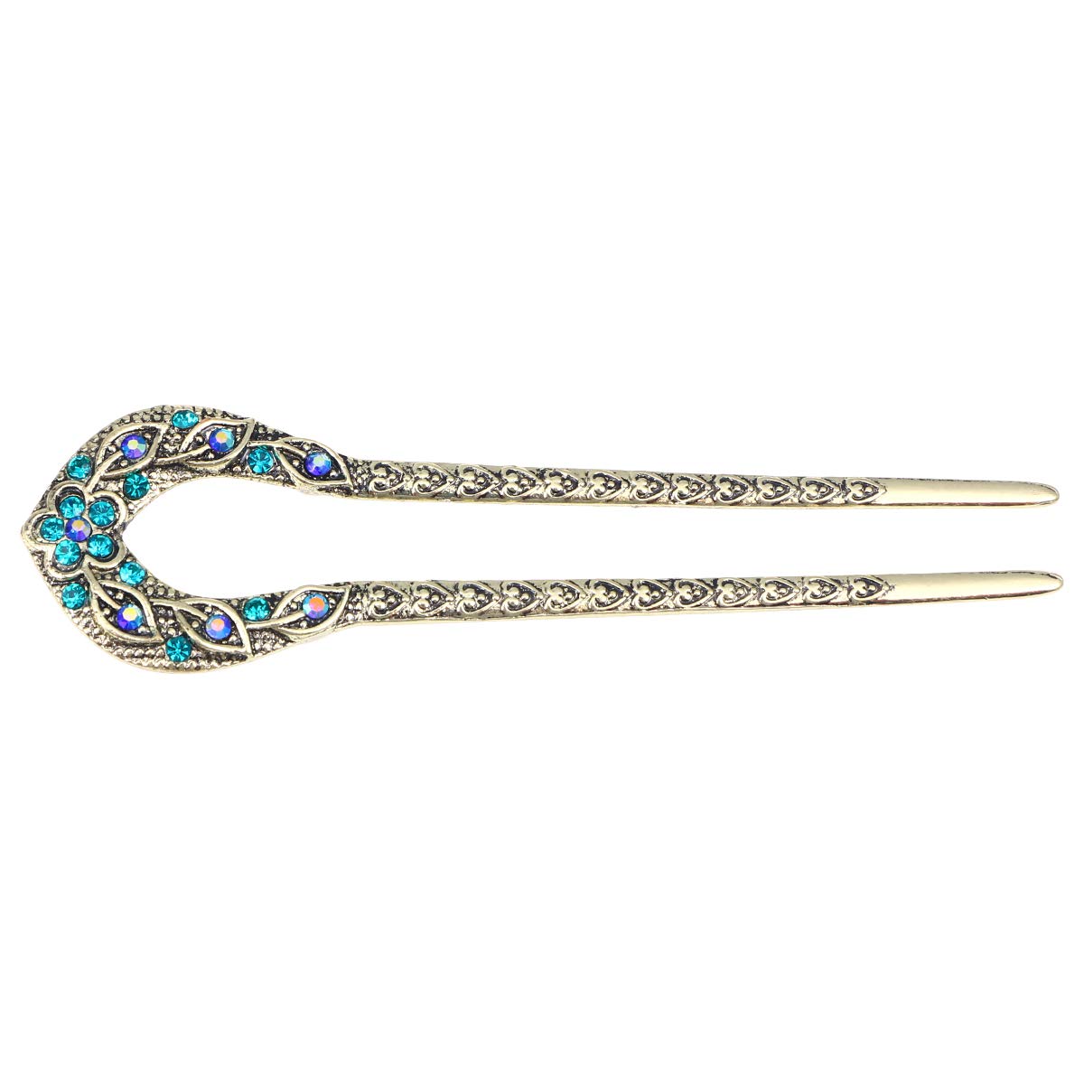 Frcolor Vintage Crystal Rhinestone Double Prong Hair Stick - Elegant Hair Pin for Chignon, Updo & Bun Hairstyles (Blue) | Perfect for Weddings, Parties & Special Occasions