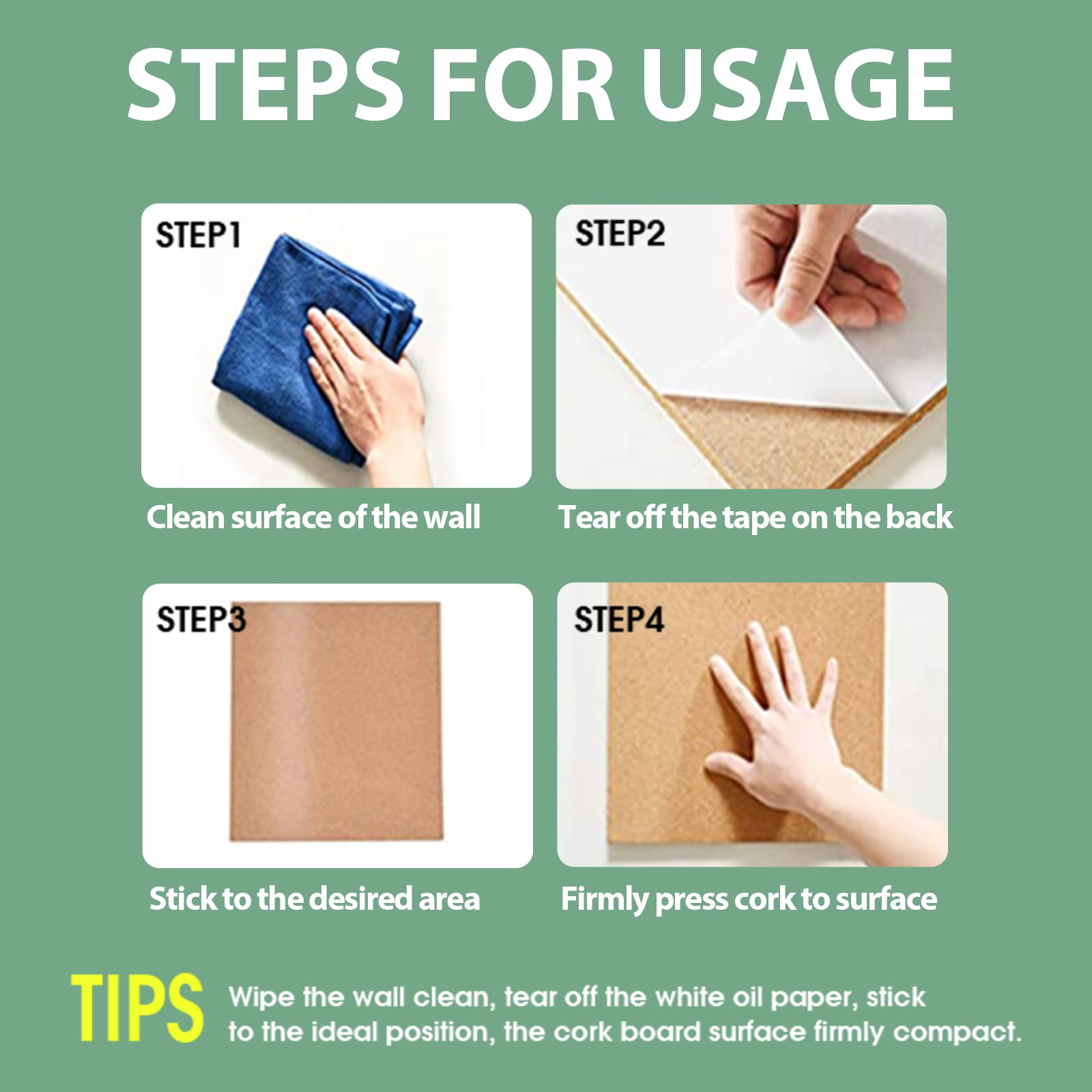 4 Pack Self-Adhesive Cork Bulletin Board Tiles 17