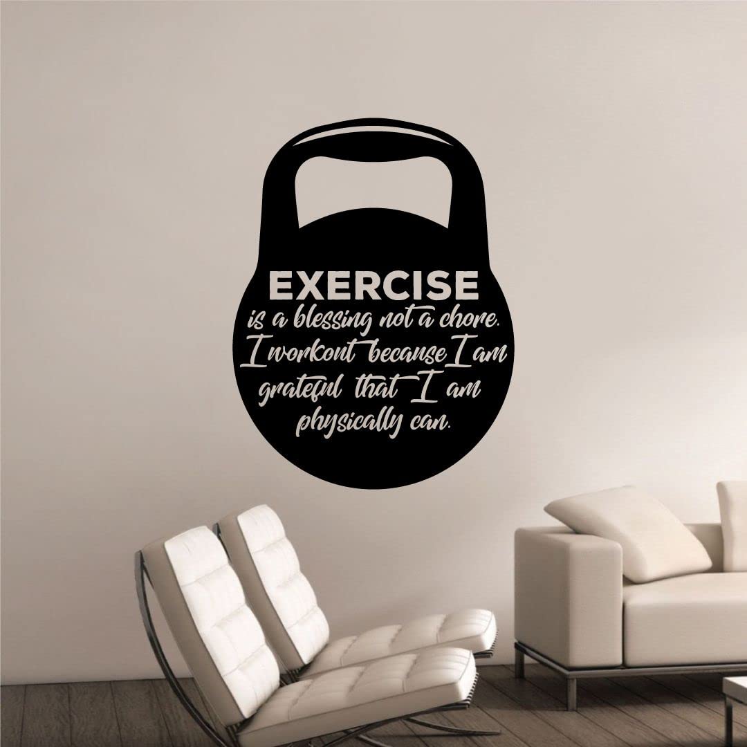 Inspirational Workout Wall Art - 'Exercise is A Blessing' Motivational Gym Quote Vinyl Decal for Home & Fitness Room (40x24 inch) - Perfect for Home Gym, Yoga Studio & Workout Area Decor