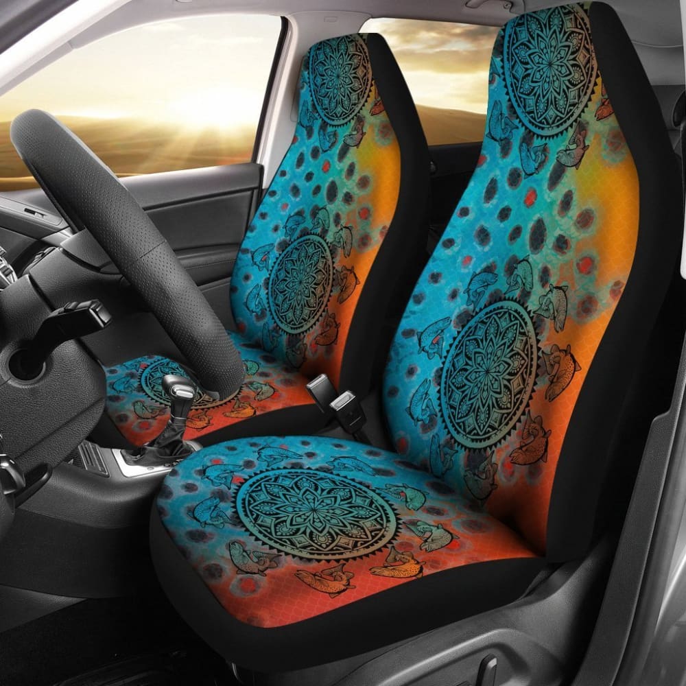 Brown Trout Mandala Pattern Fishing Car Seat Covers - Waterproof & Durable for Trucks, SUVs - Perfect for Outdoor Enthusiasts & Anglers