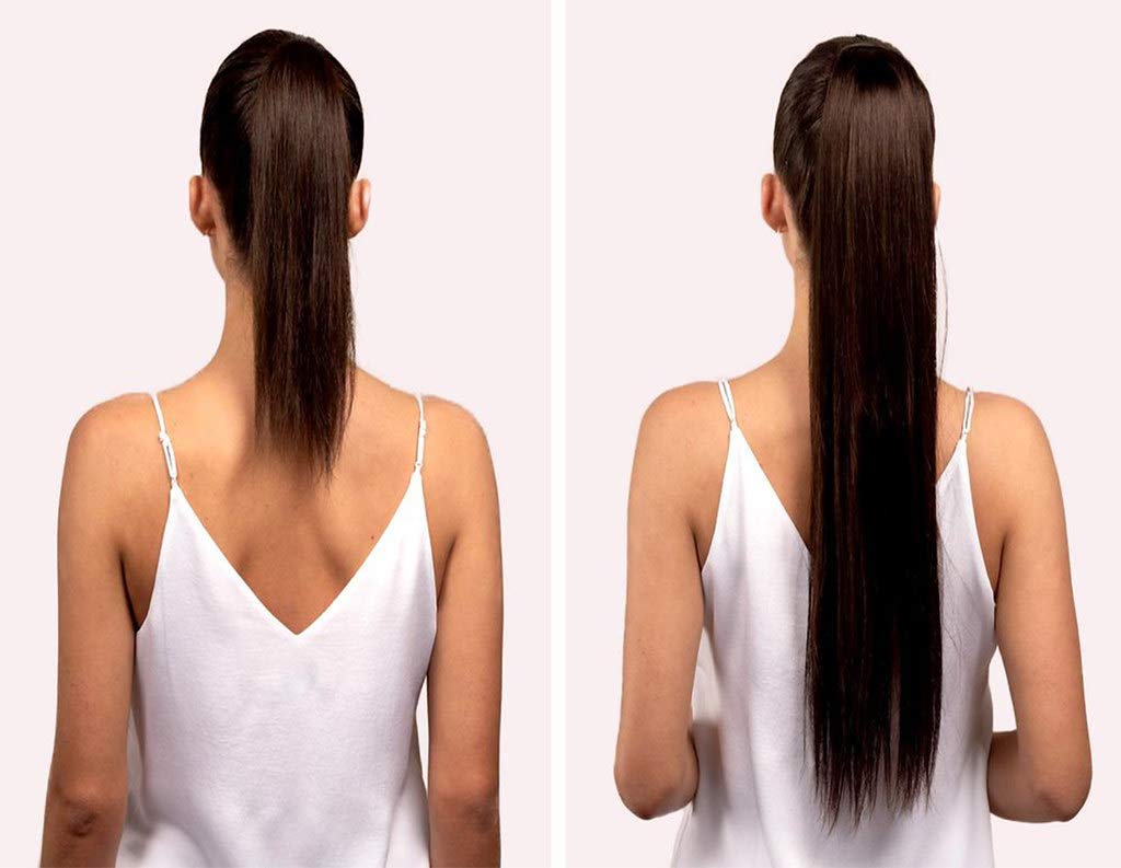Remy Human Hair Straight Long Ponytail Extensions - 20'' Clip-in Wrap Around Ponytail for Women (80g, 10#) - Perfect for Parties, Weddings & Daily Styling