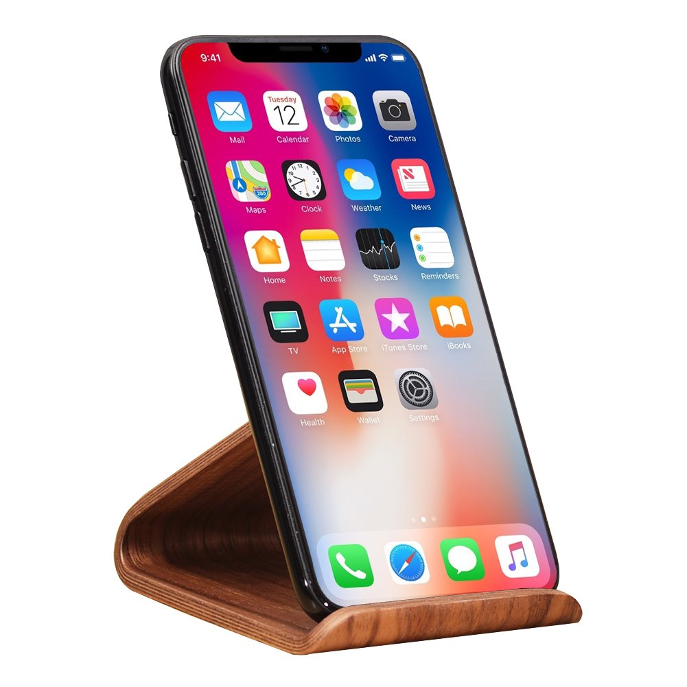 Wooden Phone Stand for Desk - Universal Smartphone Dock Holder for iPhone & Android - Home & Office Use