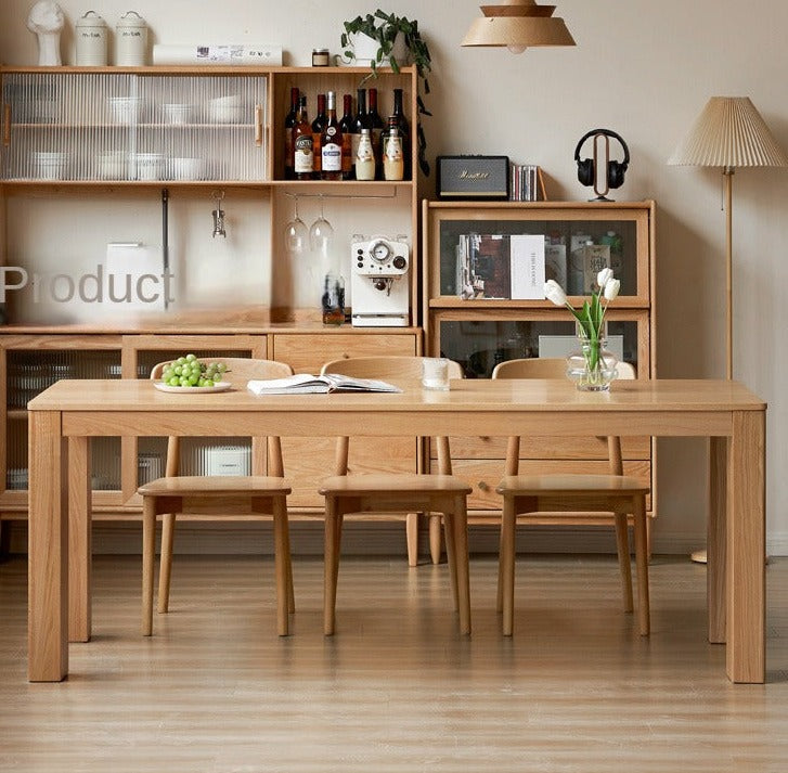 Solid Oak Wood Long Dining Table - 8 Seater Rustic Farmhouse Style for Kitchen & Dining Room - Perfect for Family Gatherings & Dinner Parties