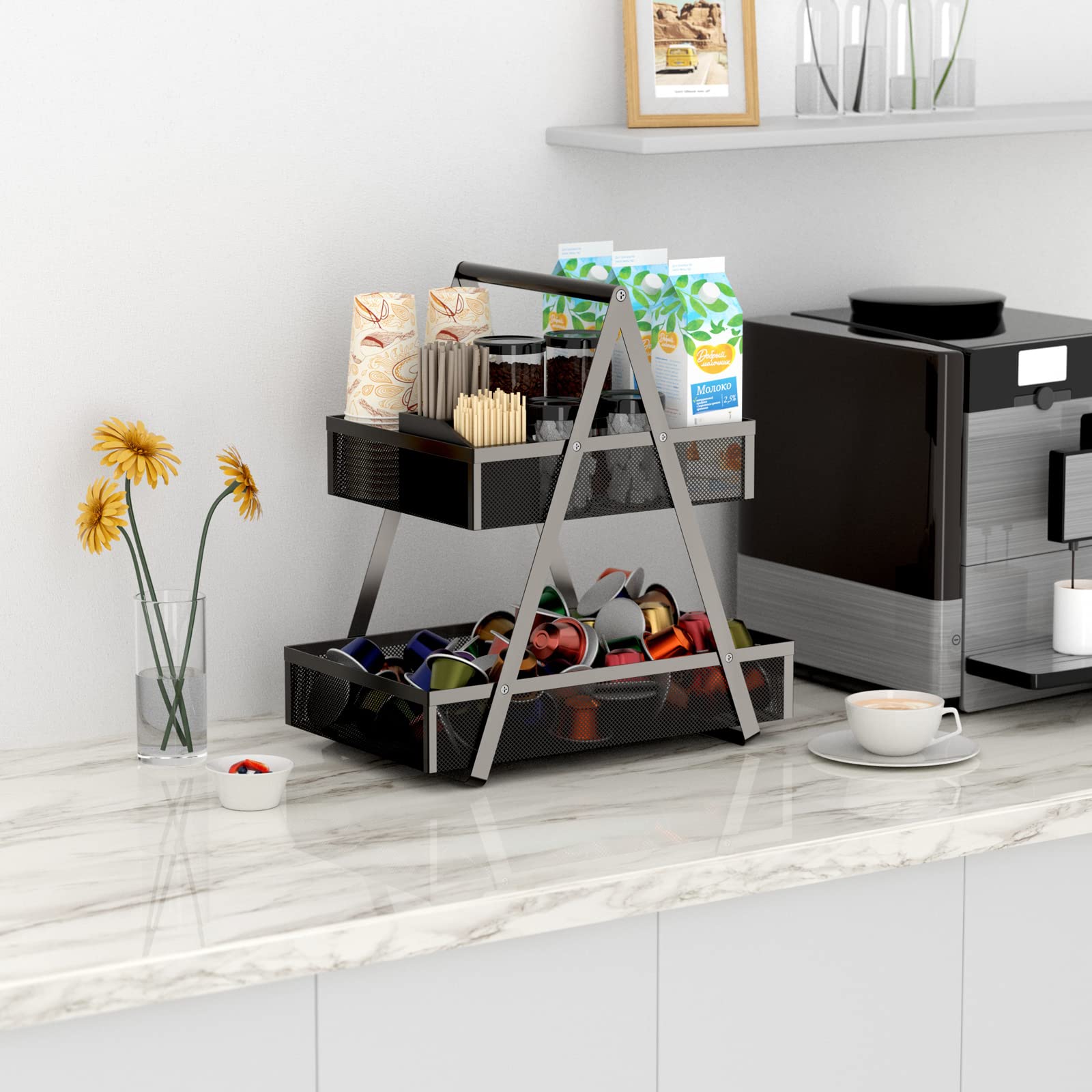 EKNITEY Spice Rack Organizer - 3-Tier Kitchen Countertop Storage for Spices, Fruits, Coffee & Bathroom Essentials | Space-Saving Solution for Home, Office & Picnic Use (Black)