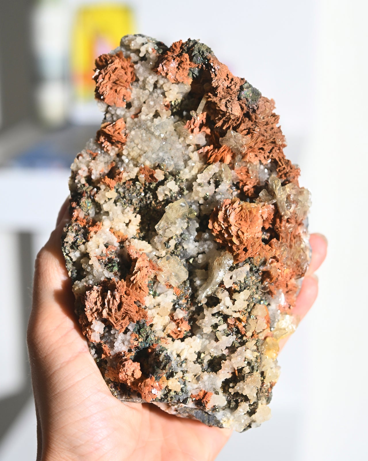 Natural Chalcopyrite Hematite Red Quartz Crystal Cluster with Galena - Healing Stones for Meditation, Reiki, and Home Decor