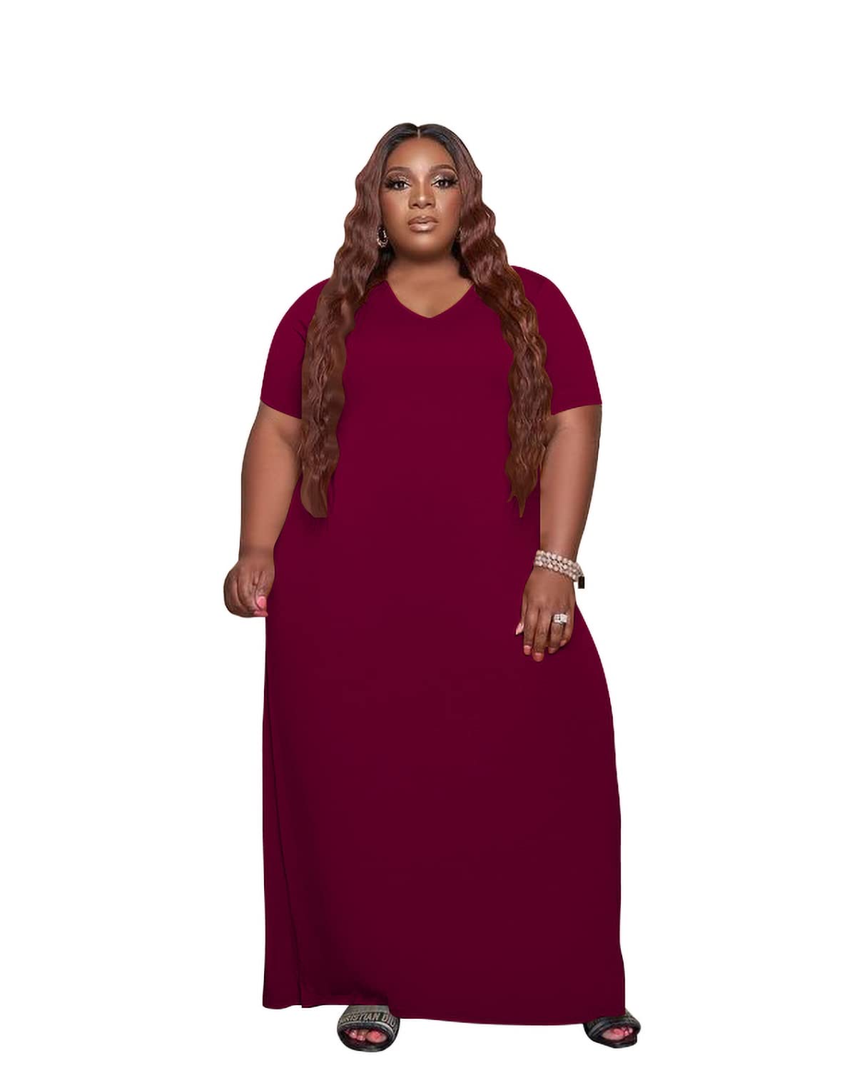 YeGine Oversized T-Shirt Dress for Women - Plus Size Short Sleeve Maxi Dress with Pockets | Casual Summer Outfit, Beach Cover Up, Lounge Wear