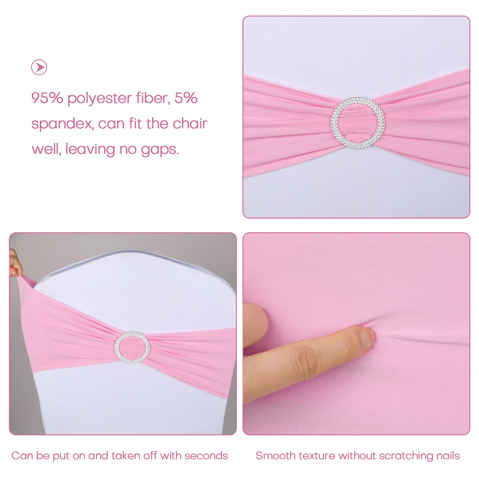 100PCS Pink Stretch Spandex Chair Bows & Sashes - Wedding Chair Decorations for Party, Ceremony, Reception, Banquet - Elegant Chair Covers for Indoor & Outdoor Events