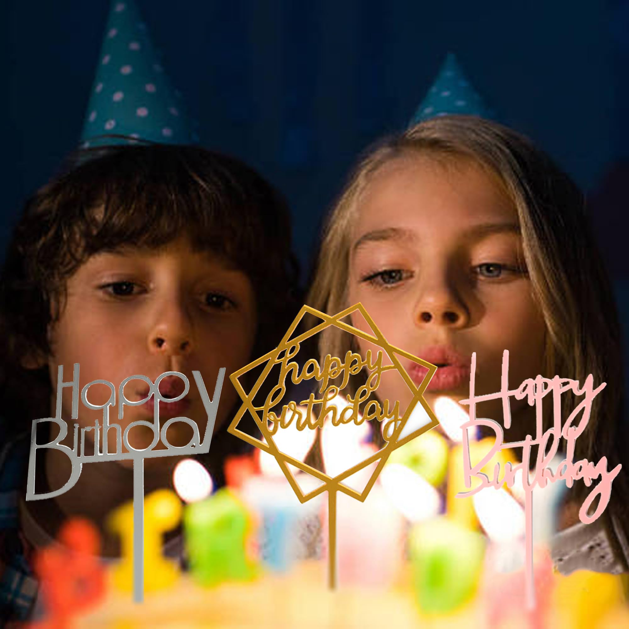 12 Pack Acrylic Birthday Cake Toppers Set - Multi-Style Cake Bunting Decorations with Silver Cake Picks for Party Supplies | Perfect for Birthday Cakes, Cupcakes, Wedding & Baby Shower Decorations