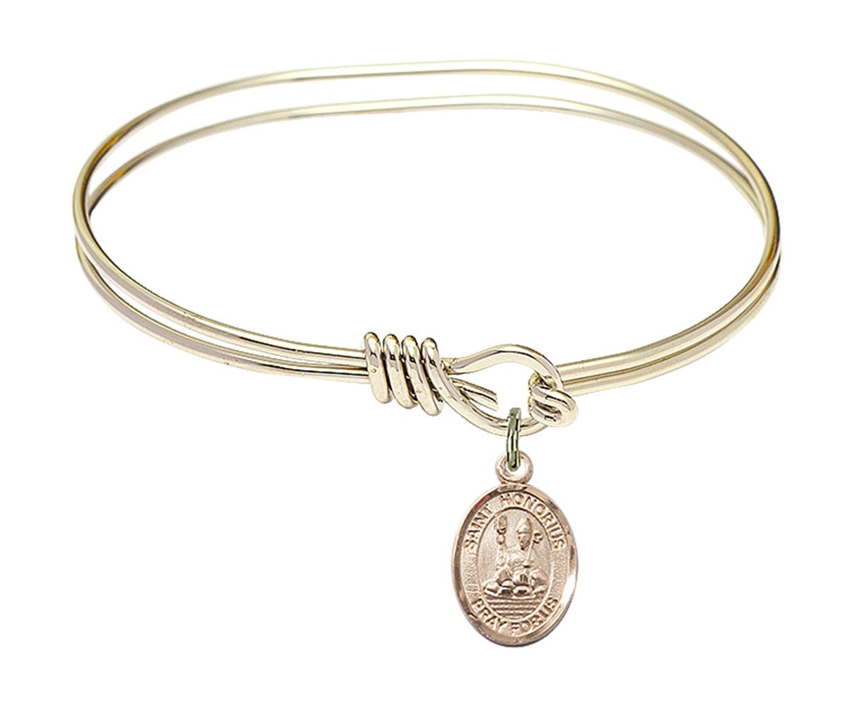 Gold-Filled Oval Eye Hook Bangle Bracelet with St. Honorius of Amiens - Elegant Religious Jewelry for Women | Perfect for Church, Weddings & Everyday Wear | Gift for Baptism, First Communion & Spiritual Occasions