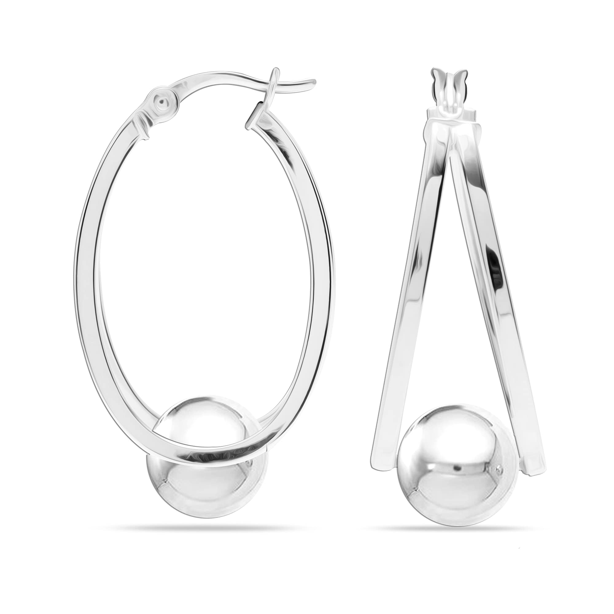 LeCalla Flaunt 925 Sterling Silver Oval Double Hoop Earrings with Pearl Accents for Women & Teens | Elegant Everyday Wear & Gift for Special Occasions