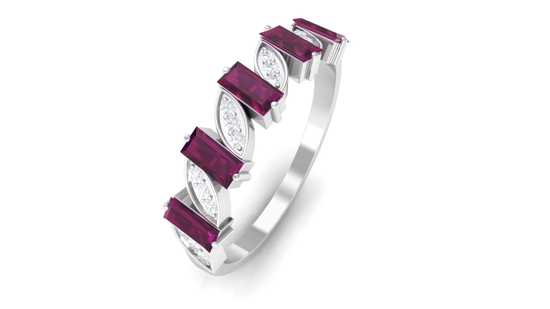 3/4 CT Natural Rhodolite and Diamond Ring - 14K Solid Gold Red Rhodolite Semi Eternity Band for Women, Elegant Tilted Half Eternity Wedding Ring for Anniversary, Engagement, or Gift