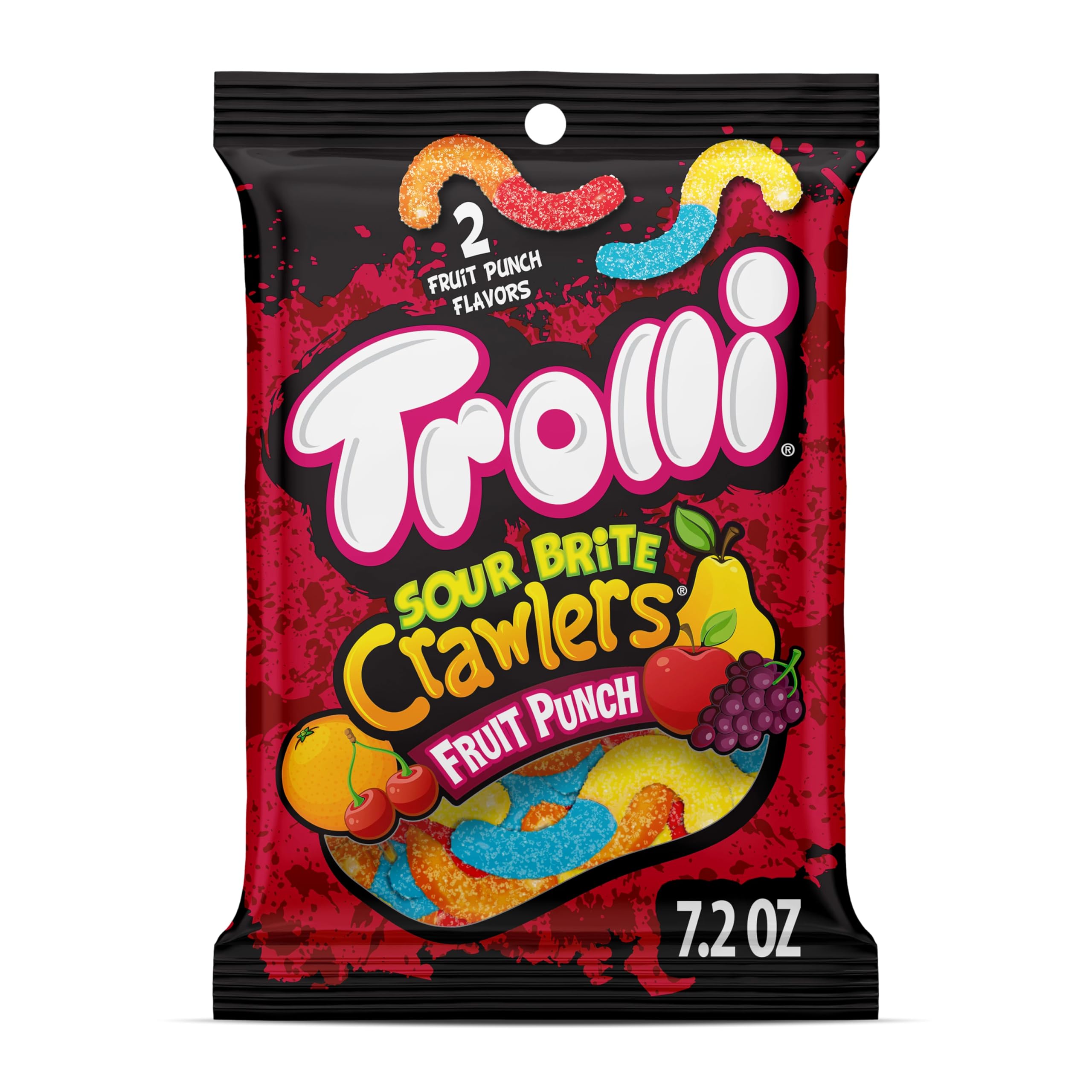 Trolli Sour Brite Crawlers Candy - Fruit Punch Flavored Sour Gummy Worms (7.2 oz) | Bulk Sour Candy for Parties, Halloween Treats & Movie Night Snacks