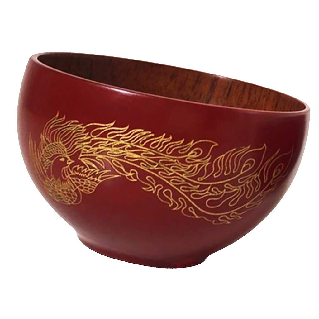 Handmade Wooden Red Serving Bowl - Salad, Fruit, Rice, Soup, Noodles, Cereal & Snacks Bowl - Phoenix & Rot Design - Perfect for Kitchen, Dining, Party & Gift Giving