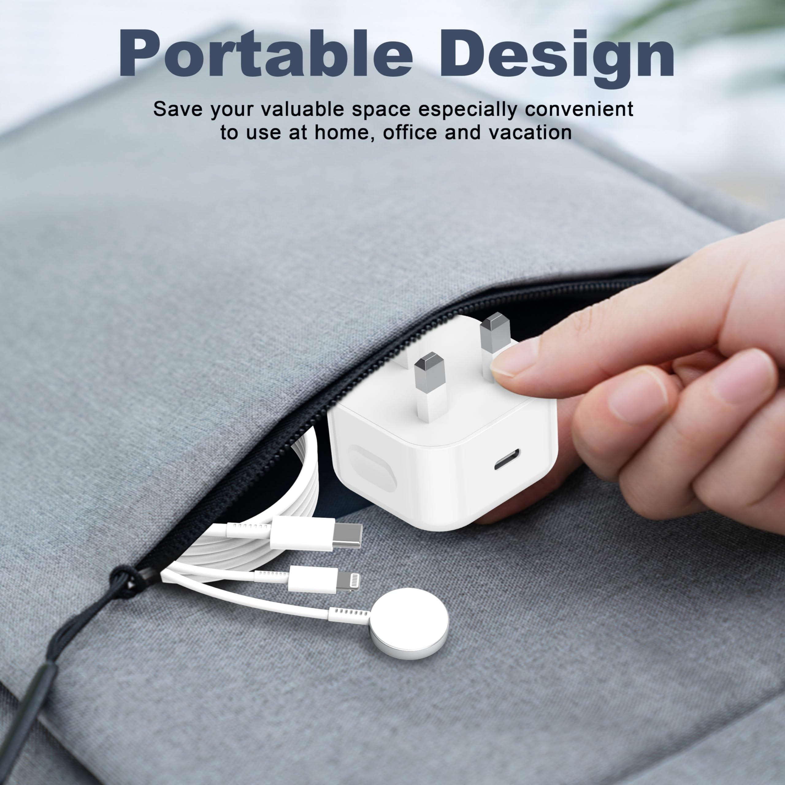 2-in-1 USB C Fast Charger for Apple Watch & iPhone - 20W Power Adapter with 1M Cable - Compatible with Apple Watch Series 8/7/6/5/SE & iPhone 14/13/12/AirPods - Perfect for Travel, Office & Home Charging